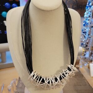 Unique Sleek Rope Necklace w/ a Gorgeous Silvertone Cylinder